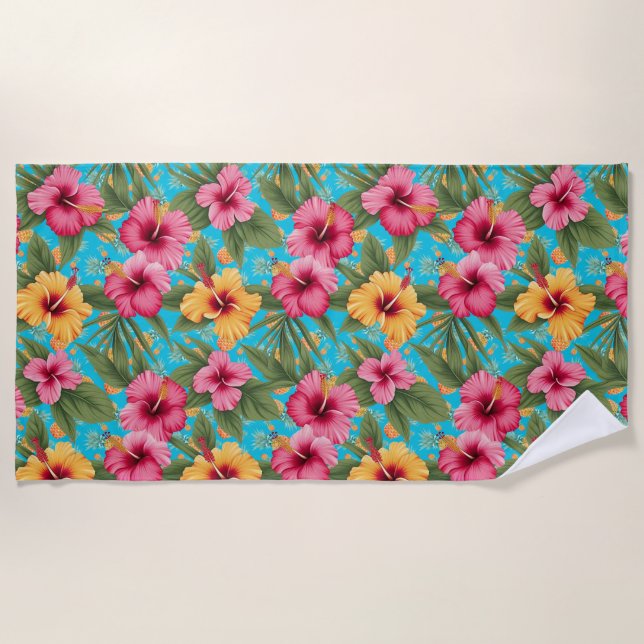 Pineapple tropical floral beach towel (Front)