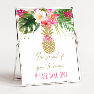 Pineapple Tropical Floral Birthday Favor Sign