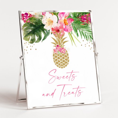 Pineapple Tropical Floral Birthday Treats Sign