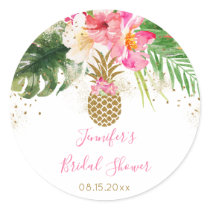 Pineapple Tropical Floral Bridal Shower Classic Round Sticker