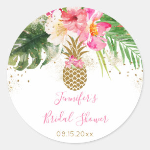 Pineapple Tropical Floral Bridal Shower Classic Round Sticker