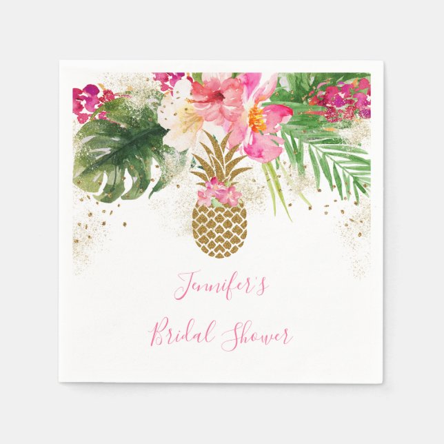 Pineapple Tropical Floral Bridal Shower Napkins (Front)
