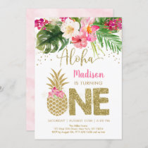 Pineapple Tropical Floral First Birthday Invitation