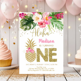 Pineapple Tropical Floral First Birthday Invitation