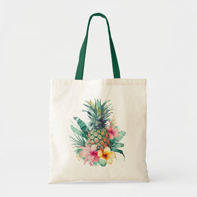 Pineapple Tropical Floral  Tote Bag (Front)