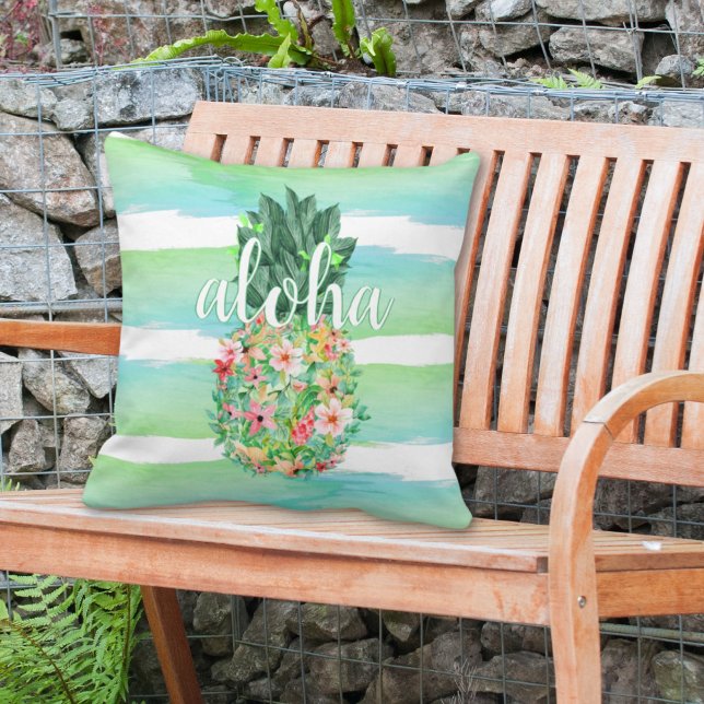 Pineapple Tropical Flowers Aloha Throw Pillow (Creator Uploaded)