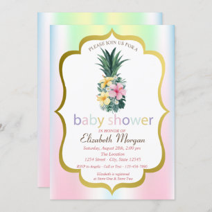 Pineapple Tropical Flowers Baby Shower Invitation