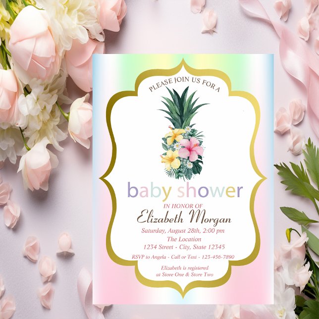 Pineapple Tropical Flowers Baby Shower Invitation (Creator Uploaded)