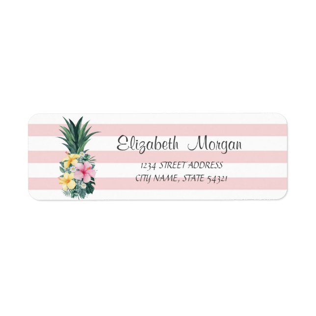 Pineapple,Tropical Flowers,Stripes  Address Label (Front)
