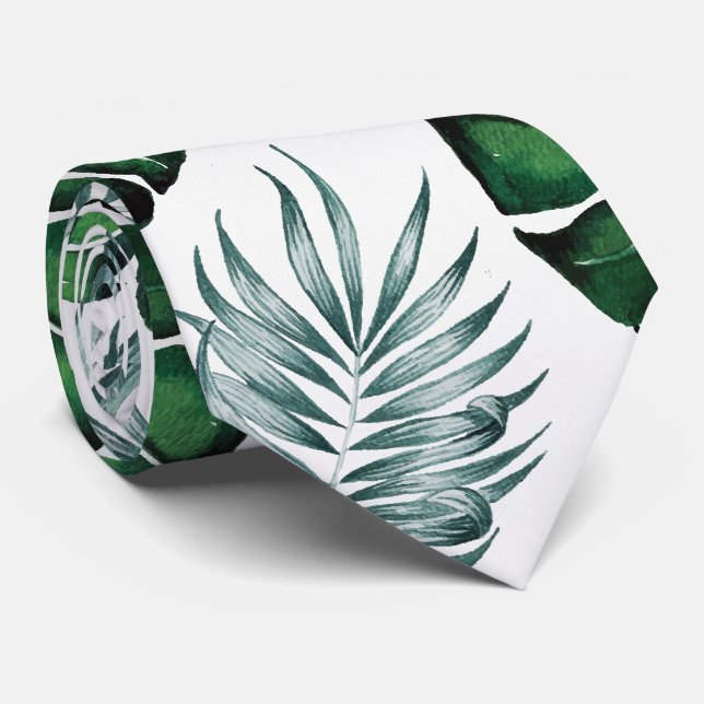 Pineapple Tropical fruit & leaf watercolor pattern Neck Tie (Rolled)