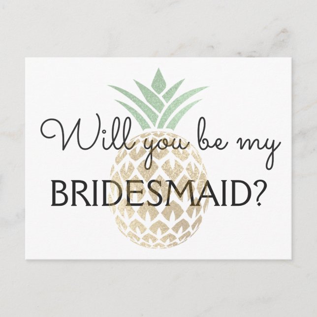 Pineapple Tropical Gold Will You be my Bridesmaid Invitation Postcard (Front)