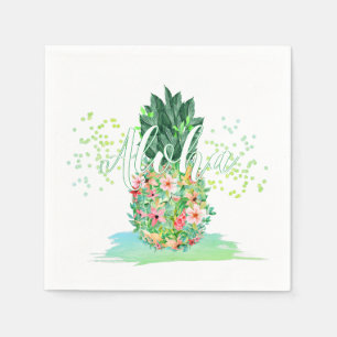 Pineapple Tropical Hawaiian Flowers ALOHA Napkins