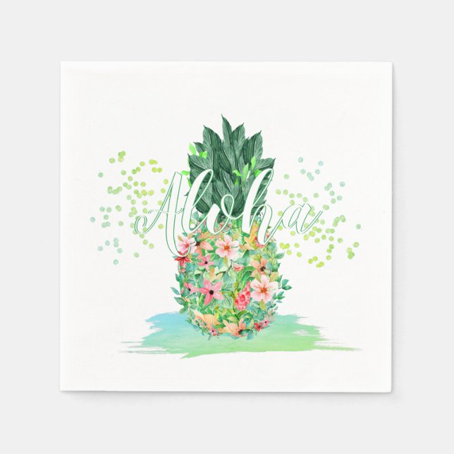 Pineapple Tropical Hawaiian Flowers ALOHA Napkins (Front)