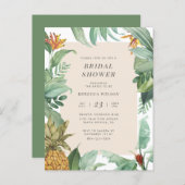 Pineapple & Tropical Leaves Summer Bridal Shower Invitation Postcard (Front/Back)