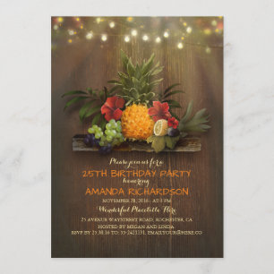 Pineapple Tropical Lights Beach Birthday Party Invitation