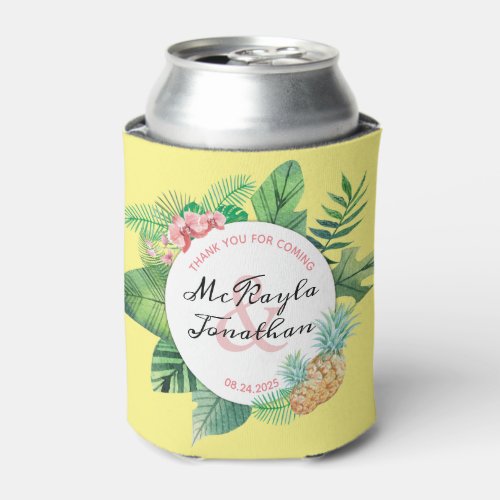 Pineapple Tropical Orchid Watercolor Wedding Favor Can Cooler