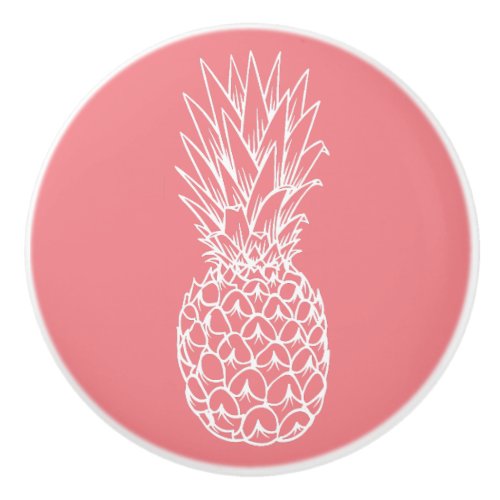 Pineapple Tropical Pink Coral Salmon Beach Ocean Ceramic Knob