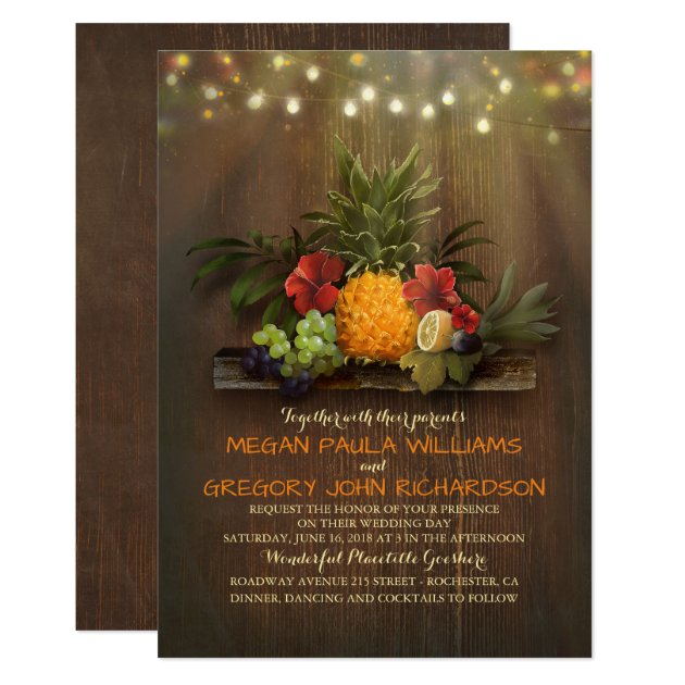 Pineapple Tropical String Lights Beach Wedding Invitation