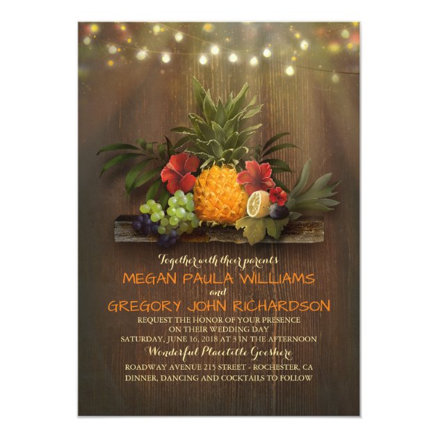 Pineapple Tropical String Lights Beach Wedding Invitation