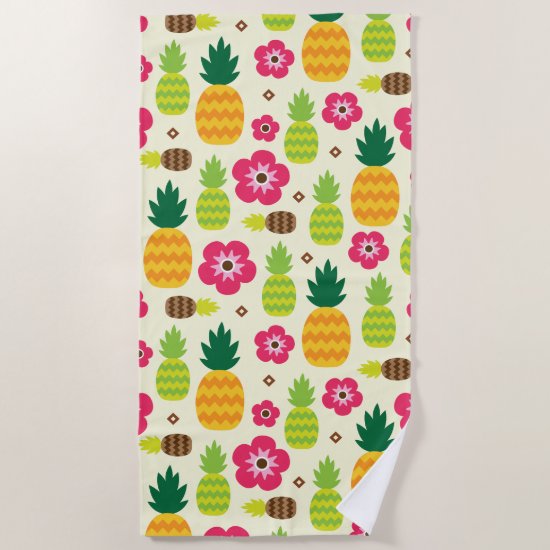 Pineapple Tropical Summer Seamless Pattern Beach Towel