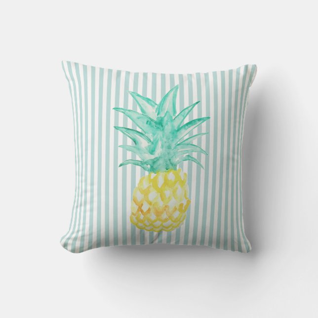 Pineapple Tropical Teal Stripe Throw Pillow (Front)