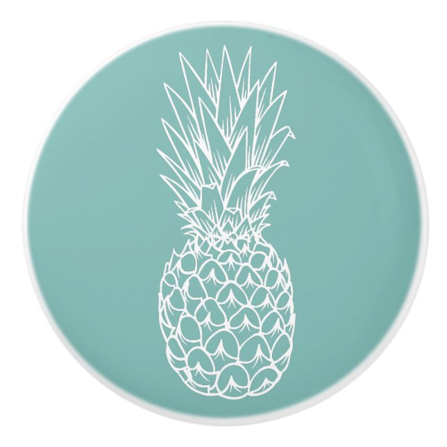 Pineapple Tropical Turquoise Beach Teal Ocean Ceramic Knob (Front)