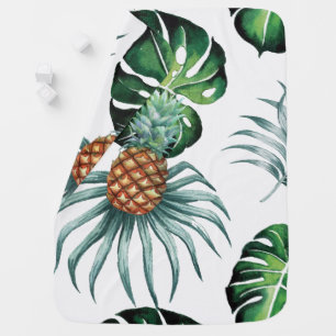 Pineapple Tropical Watercolor Jungle Palm Pattern Baby Blanket