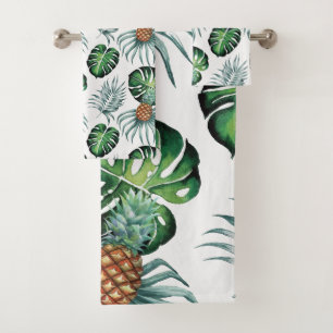 Pineapple Tropical Watercolor Jungle Palm Pattern Bath Towel Set