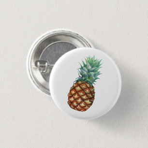 Pineapple Tropical Watercolor Jungle Palm Pattern Button