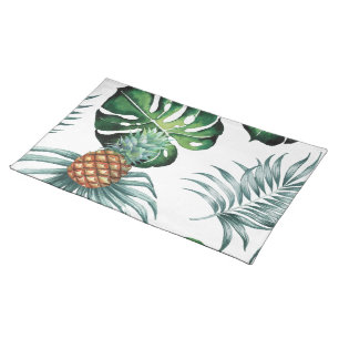 Pineapple Tropical Watercolor Jungle Palm Pattern Cloth Placemat