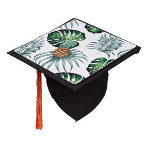 Pineapple Tropical Watercolor Jungle Palm Pattern Graduation Cap Topper
