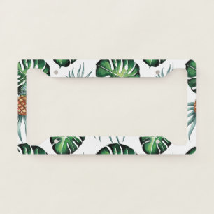 Pineapple Tropical Watercolor Jungle Palm Pattern License Plate Frame