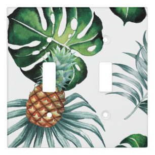 Pineapple Tropical Watercolor Jungle Palm Pattern Light Switch Cover