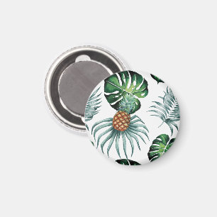 Pineapple Tropical Watercolor Jungle Palm Pattern Magnet