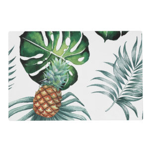 Pineapple Tropical Watercolor Jungle Palm Pattern Placemat