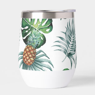 Pineapple Tropical Watercolor Jungle Palm Pattern Thermal Wine Tumbler