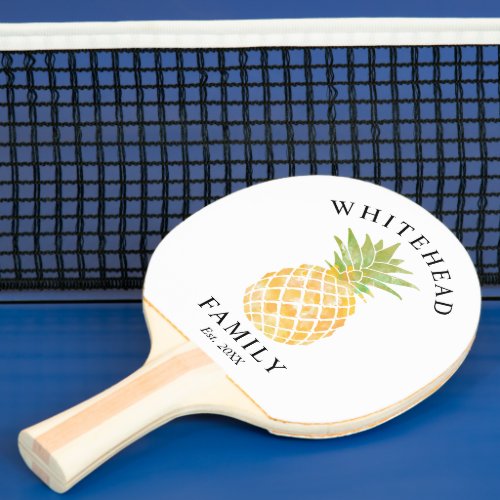 Pineapple Tropical Watercolor Monogram Ping Pong Paddle