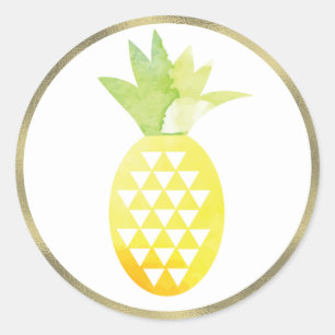Pineapple Tropical Watercolor Simulated Foil Pina Classic Round Sticker
