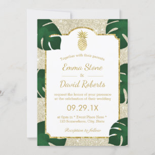 Pineapple Tropical Wedding Elegant Ivory Glitter Invitation