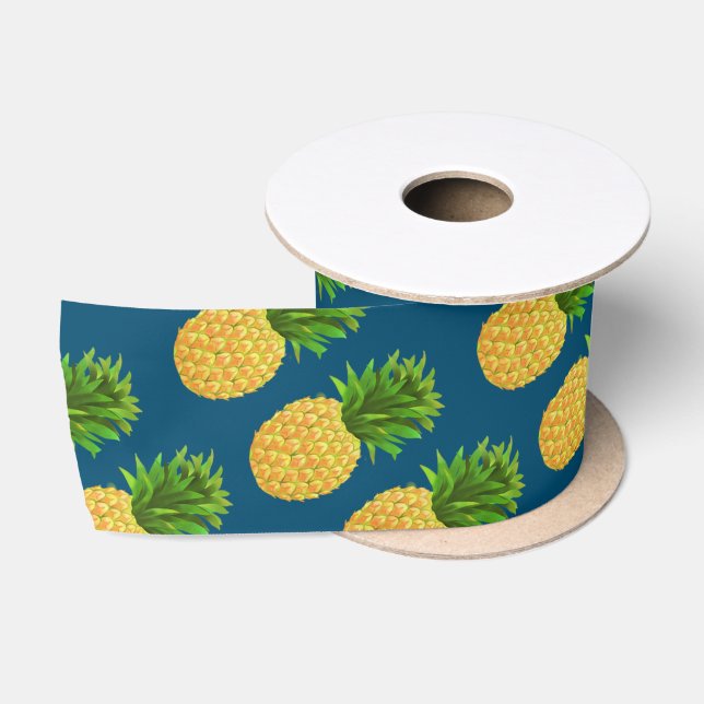 Pineapple Turquoise Blue Satin Ribbon (Spool)