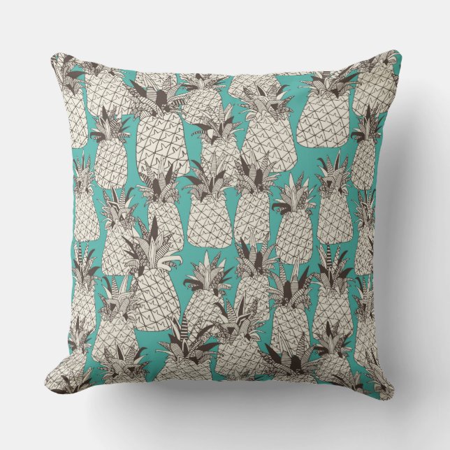pineapple turquoise sea throw pillow (Front)