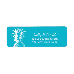 Pineapple Turquoise Tropical Wedding Label