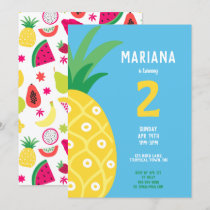 Pineapple Tutti Frutti Fruit Birthday Party Blue Invitation
