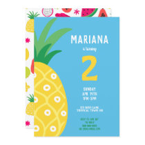 Pineapple Tutti Frutti Fruit Birthday Party Blue Invitation