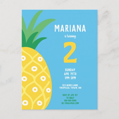 Pineapple Tutti Frutti Fruit Birthday Party Blue Invitation Postcard