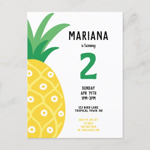 Pineapple Tutti Frutti Fruit Birthday Party Invitation Postcard