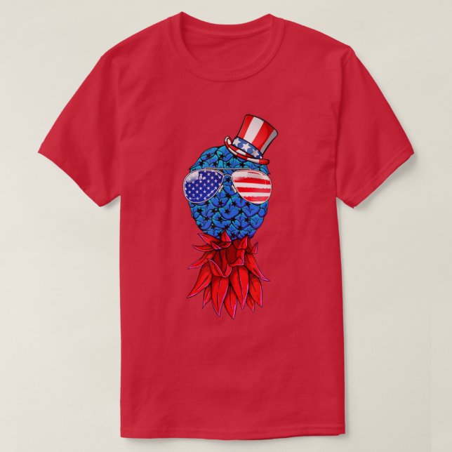 Pineapple Upside Down American Flag Sunglasses 4th T-Shirt (Design Front)