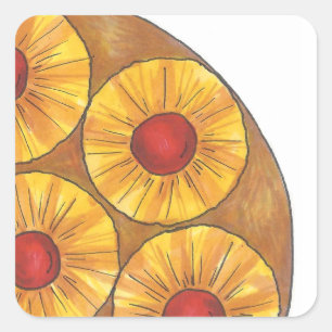 Pineapple Upside Down Cake Baking Dessert Foodie Square Sticker