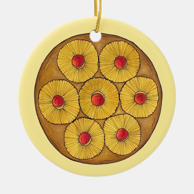 Pineapple Upside Down Cake Cherries Baking Dessert Ceramic Ornament (Front)