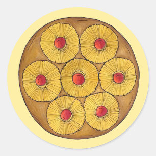 Pineapple Upside Down Cake Cherries Baking Dessert Classic Round Sticker